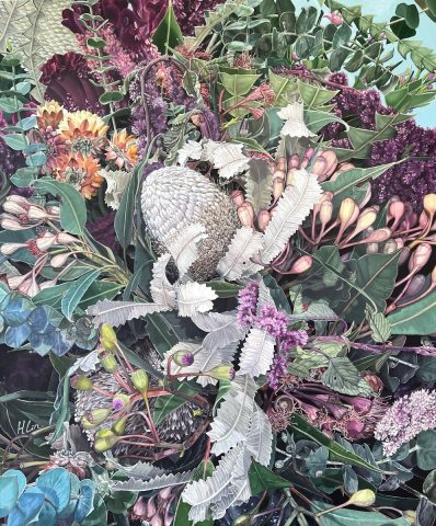 A Thousand Ways to Love – Acorn Banksia, Eucalyptus, Amaranthus, Celosia Cristata and Yellow Everlastings